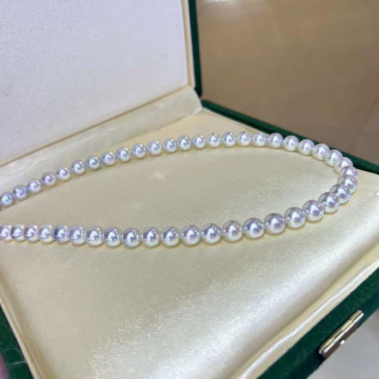 Silver White Akoya Pearls Necklace