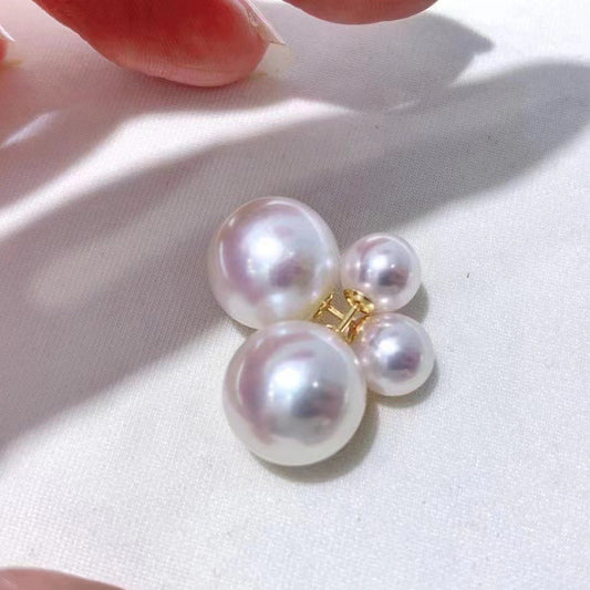 White Freshwater Nucleated Pearls Double Beads Earrings