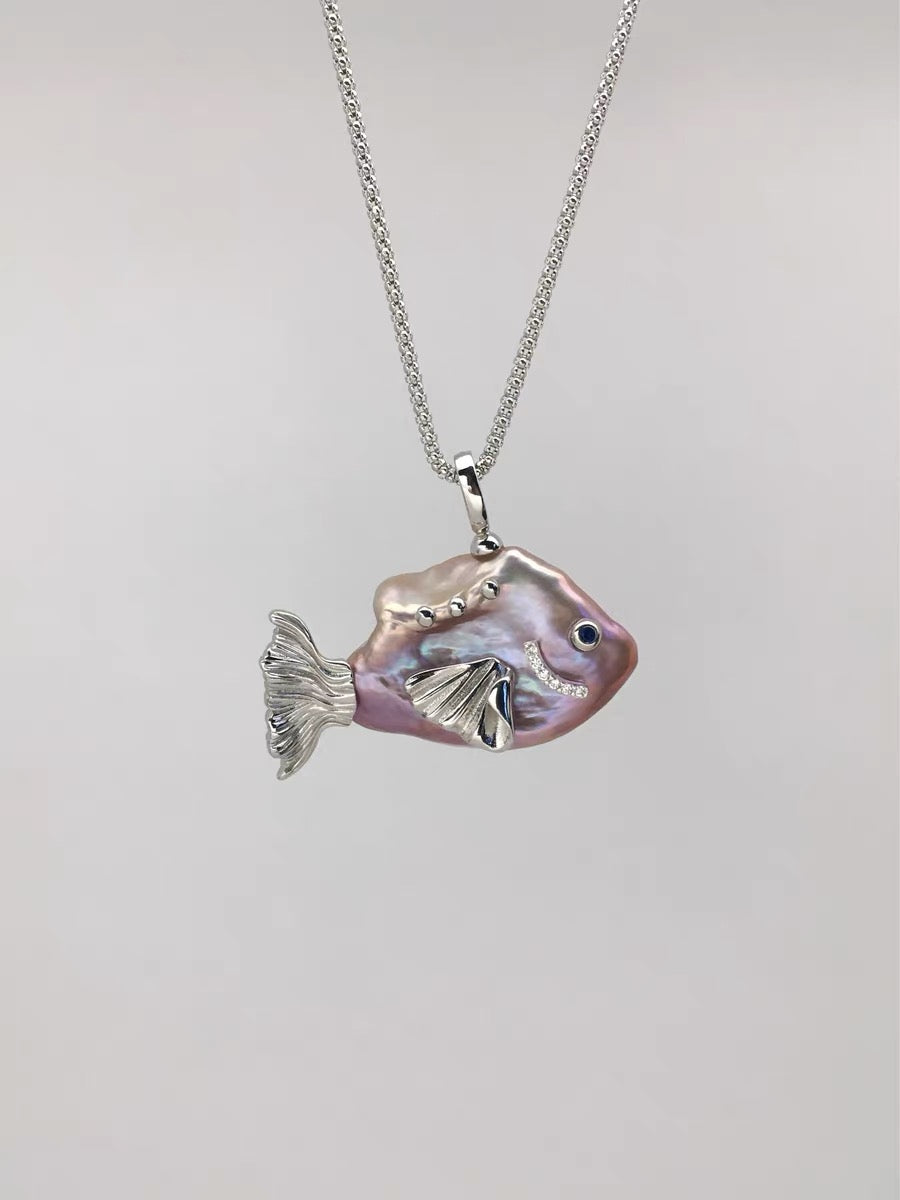 Fish Shape Baroque Pearl Pendant Necklace
