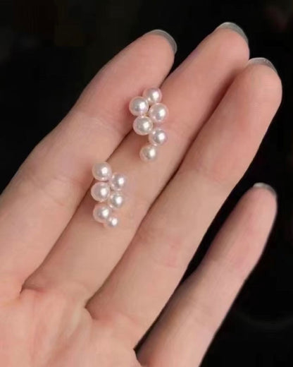 White Grapelet Shape Freshwater Pearls Earrings