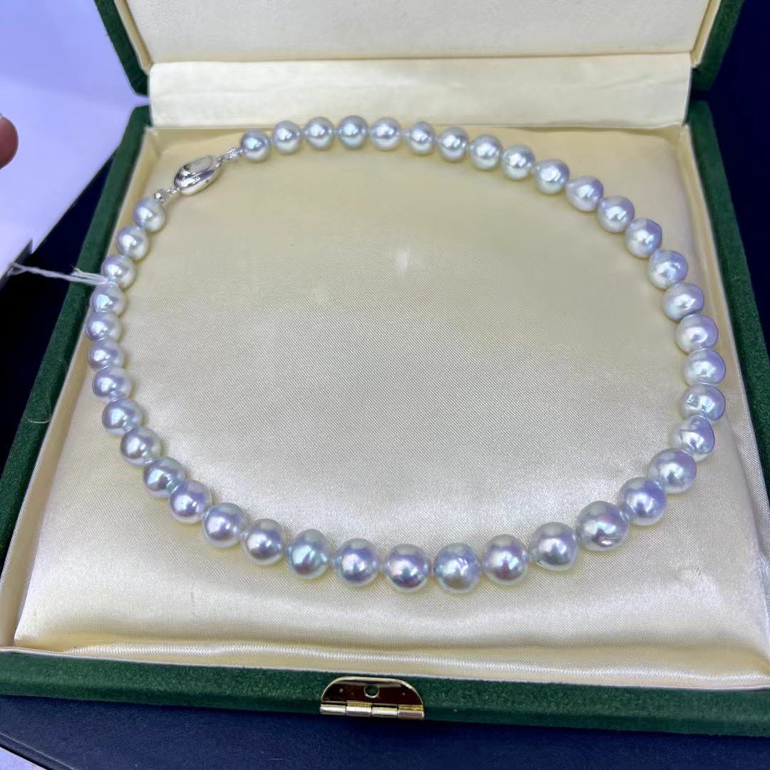 Silver Gray Slightly Baroque MADAMA(Akoya) Pearls Necklace