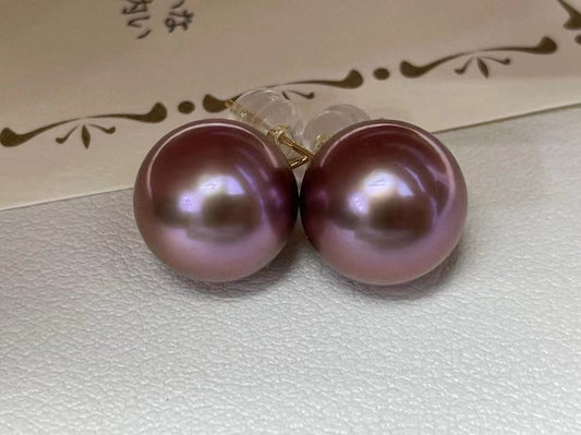 Plum Purple Color Edison Pearls Earrings
