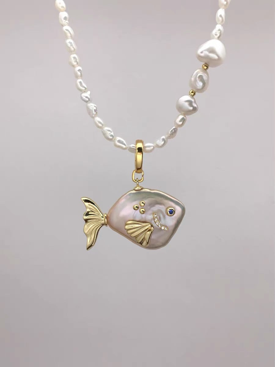 Fish Shape Baroque Pearl Pendant Necklace