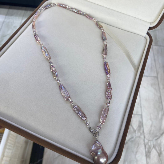 Purple Color Baroque Freshwater Pearls Pendant & Necklace