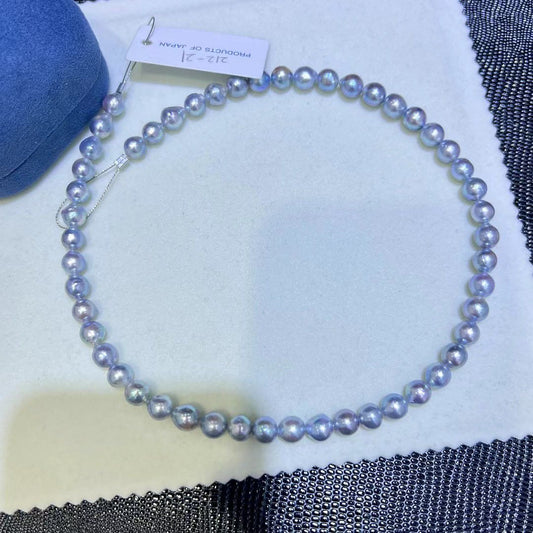 Silver Blue Color Slightly Baroque MADAMA(Akoya) Pearls Necklace